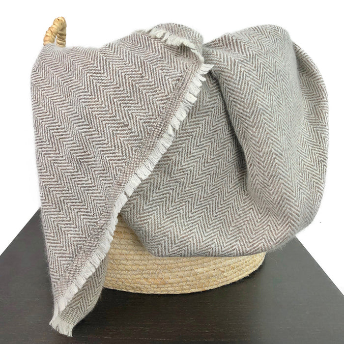 Tibetian Espresso Herringbone Cashmere Throw