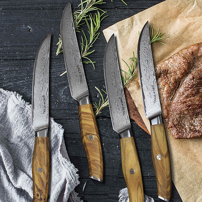 KC Series | AMELIA Essential VG10 Damascus Steel Steak Knife set of four