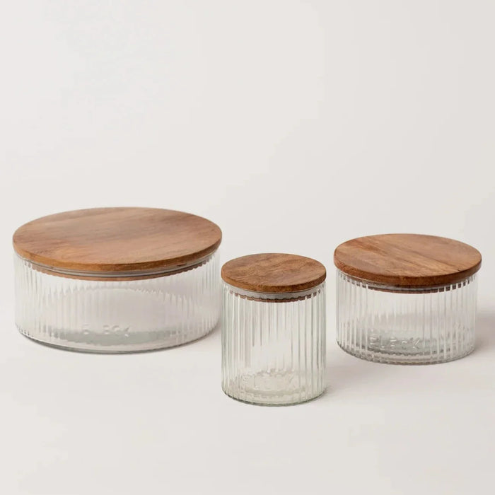 Fluted Glass Storage Jars - Set of 3
