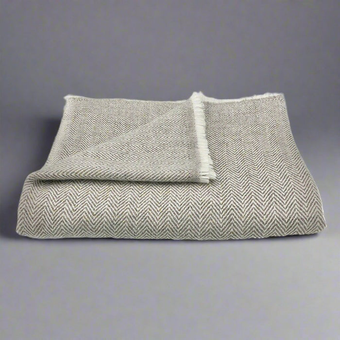 Tibetian Espresso Herringbone Cashmere Throw